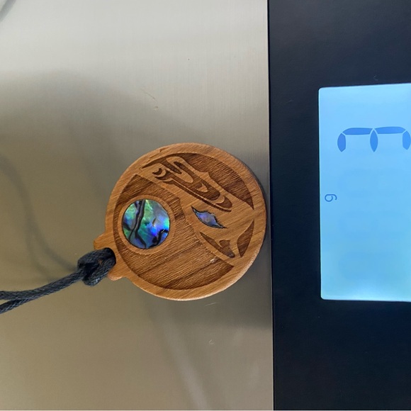 Wood and Abalone Wolf Pendant by Artist Shain Jackson - Picture 7 of 7